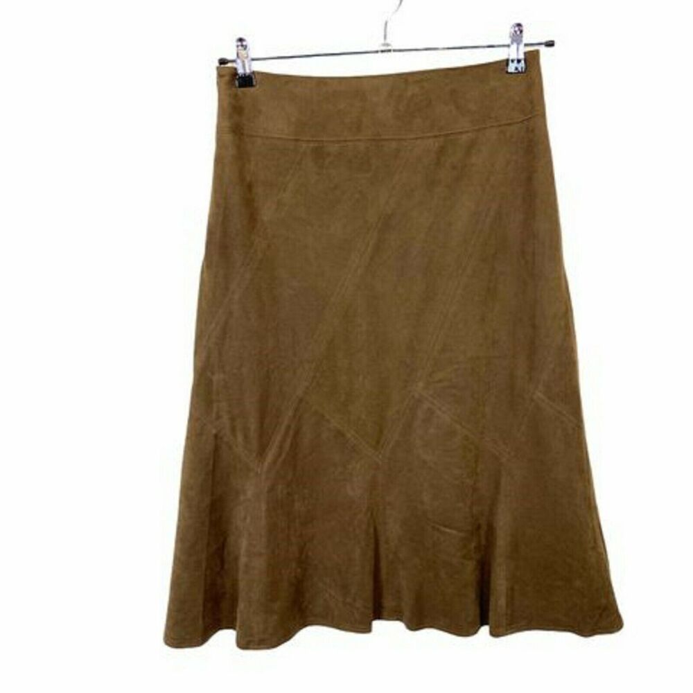 Renuar Patchwork Panel A-Line Skirt Womens Brown Cool Faux Suede Casual Size 4